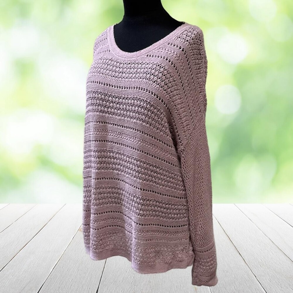 J JILL Tunic Sweater Open Knit Boho Cottagecore Dusty Pink Sheer Layering Size M